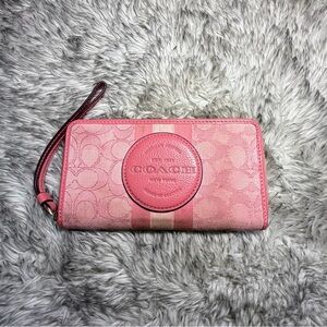 Coach Pink Signature Stripe Wristlet